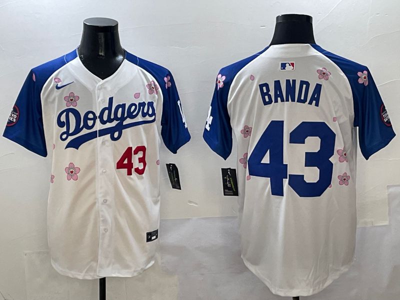Men Los Angeles Dodgers #43 Banda White Blue Sakura Edition 2025 Nike MLB Jersey style 2->->